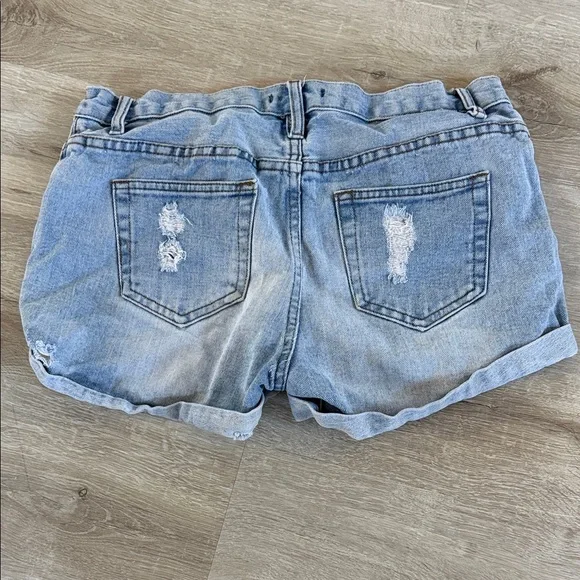 Distressed Light Blue Denim Shorts - Picture 2 of 2